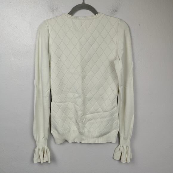 Opening Ceremony Flare Sleeve Sweater Womens Small Cream‎ Argyle Knit Viscose - Picture 4 of 6